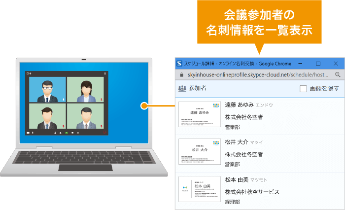 オンライン会議中も名刺情報を確認しやすい